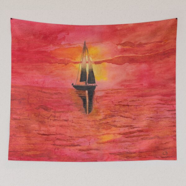 Item preview, Red Sky at Night Sailors Delight Watercolor designed and sold by The Elderberry Blossom.