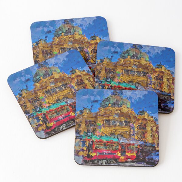 Item preview, Impressionist Painting of City Circle Tram at Flinders Street Station - Melbourne, Victoria, Australia designed and sold by Steven Jodoin.