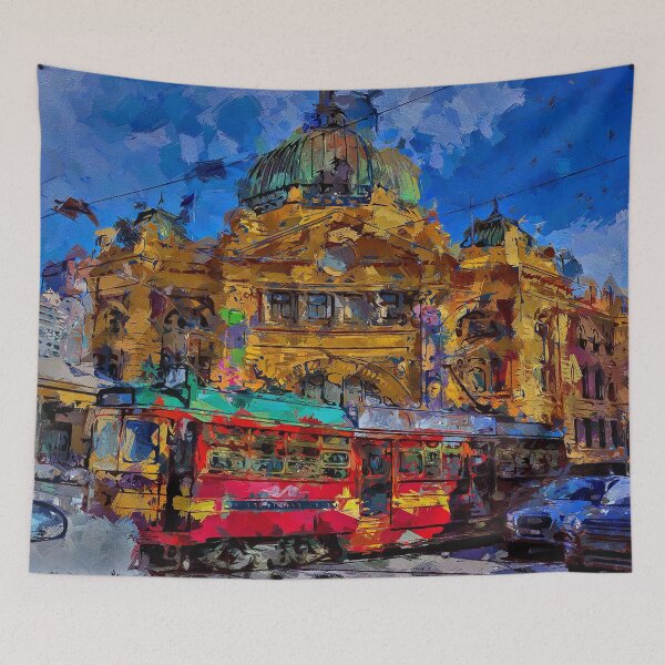Item preview, Impressionist Painting of City Circle Tram at Flinders Street Station - Melbourne, Victoria, Australia designed and sold by Steven Jodoin.