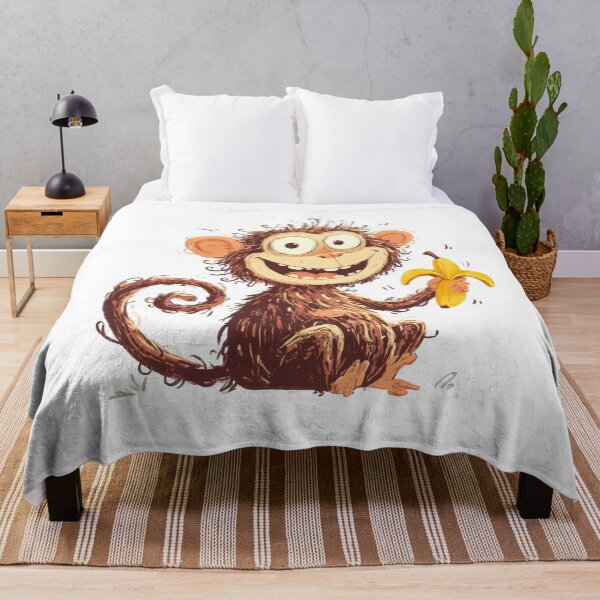 Item preview, Playful cartoon monkey with banana and curly tail designed and sold by DadGenX.