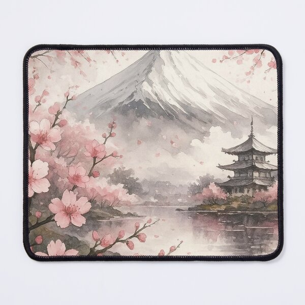 Item preview, Mount Fuji and Japanese Pagoda in Cherry Blossom Spring designed and sold by PaintbrushPlace.