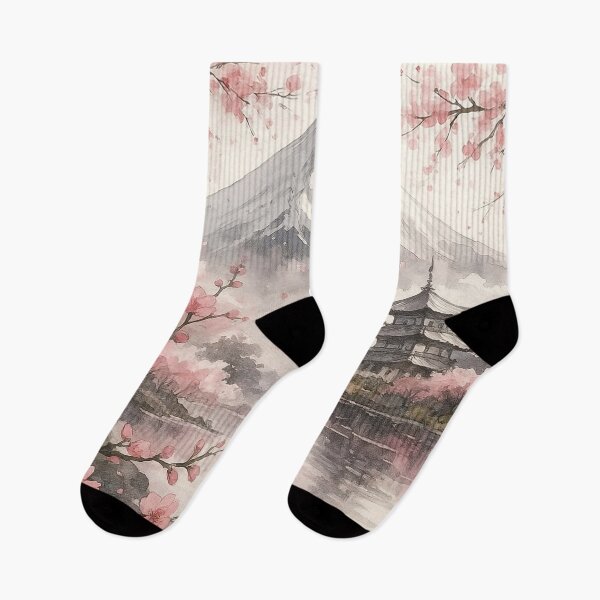 Item preview, Mount Fuji and Japanese Pagoda in Cherry Blossom Spring designed and sold by PaintbrushPlace.