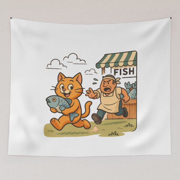 Item preview, Playful Cat Steals Fish designed and sold by k3rstman1.