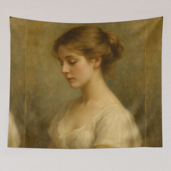 Item preview, Vintage Oil Portrait – Regency Woman in Ivory Dress designed and sold by CARRAANN.