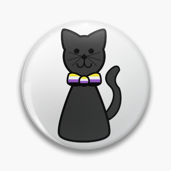 Aperçu de l'œuvre Chat noir avec nœud papillon et drapeau de la fierté non binaire créée et vendue par Laura-Rosa.
