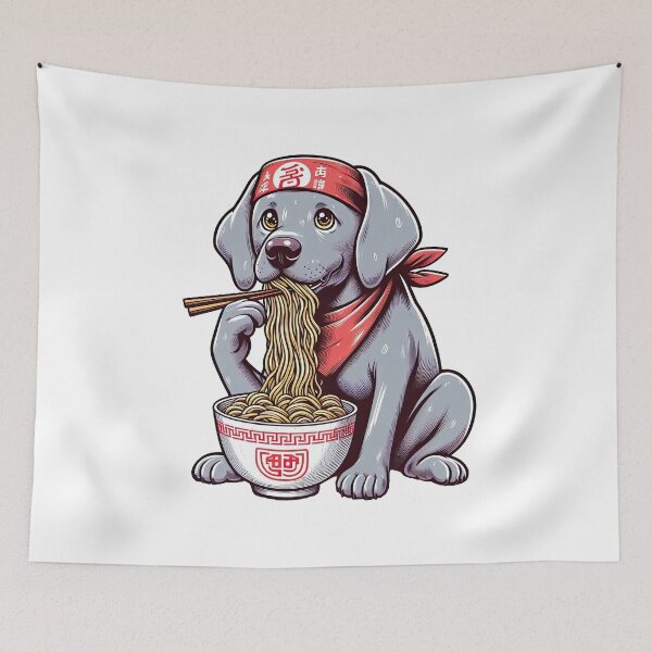Item preview, Weimaraner Dog Eating Ramen Noodles designed and sold by doodIllustrate.