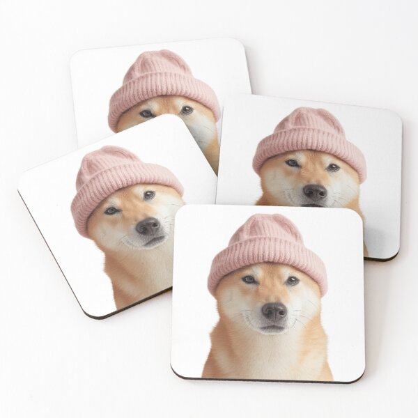 Item preview, Cozy Shiba Inu dog Wearing Pink Winter Hat Trendy Animal Fashion Artwork designed and sold by LazyOwlStore.