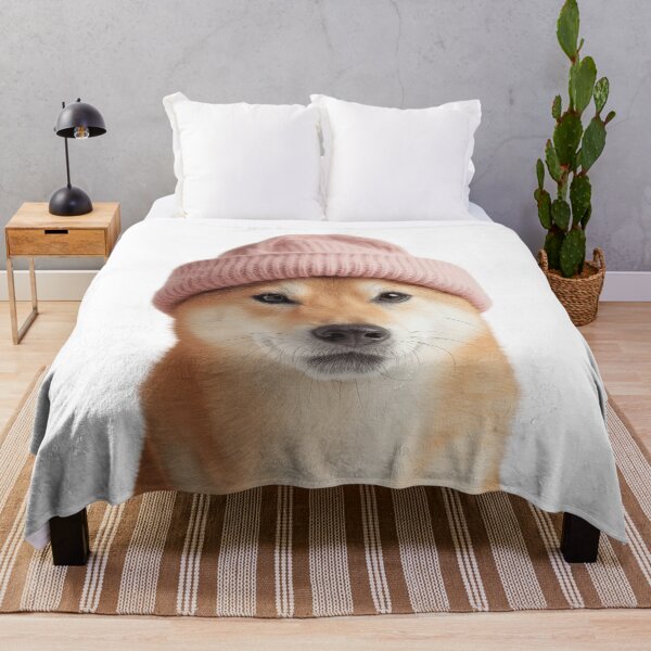 Item preview, Cozy Shiba Inu dog Wearing Pink Winter Hat Trendy Animal Fashion Artwork designed and sold by LazyOwlStore.