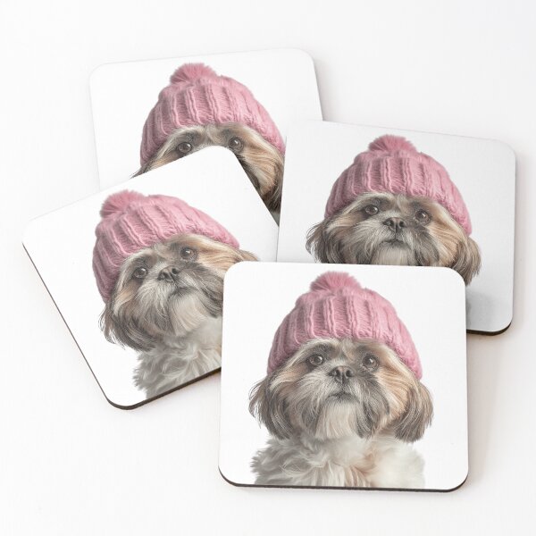 Item preview, Cozy Shih Tzu dog Wearing Pink Winter Hat Trendy Animal Fashion Artwork designed and sold by LazyOwlStore.