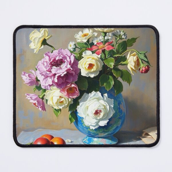 Item preview, Elegant Impressionist Peony Still Life – Blue Vase with Roses and Fruit designed and sold by CARRAANN.