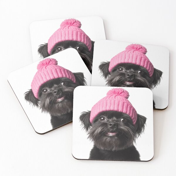 Item preview, Cozy Affenpinscher dog Wearing Pink Winter Hat Trendy Animal Fashion Artwork designed and sold by LazyOwlStore.