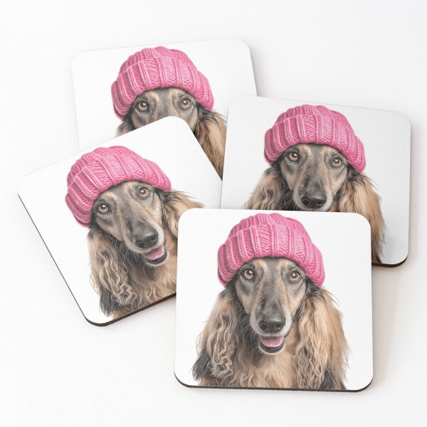 Item preview, Cozy Afghan Hound dog Wearing Pink Winter Hat Trendy Animal Fashion Artwork designed and sold by LazyOwlStore.