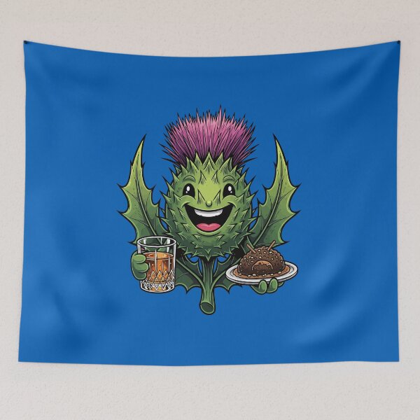 Item preview, Playful Scottish Thistle Character With Whisky and Haggis designed and sold by taiche.