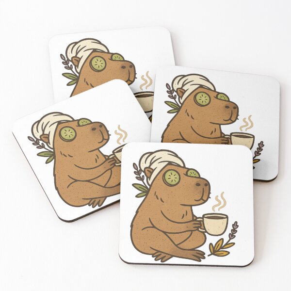 Item preview, Spa Day Capybara – Cute Relaxing Rodent with Coffee, Towel & Cucumber Eyes | Funny Sublimation & Sticker Art designed and sold by Memorph.