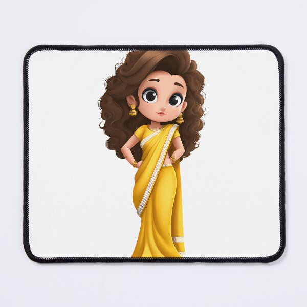 Item preview, Cute Girl in Yellow Sari with Curly Hair designed and sold by Asapusri.