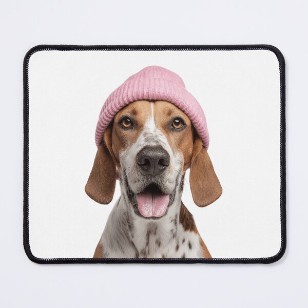 Item preview, Cozy American English Coonhound dog Wearing Pink Winter Hat Trendy Animal Fashion Artwork designed and sold by LazyOwlStore.