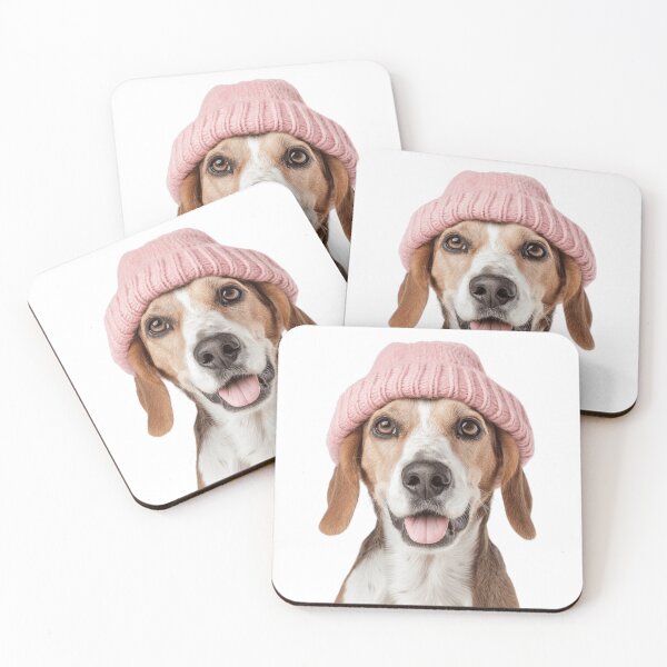 Item preview, Cozy American Foxhound dog Wearing Pink Winter Hat Trendy Animal Fashion Artwork designed and sold by LazyOwlStore.