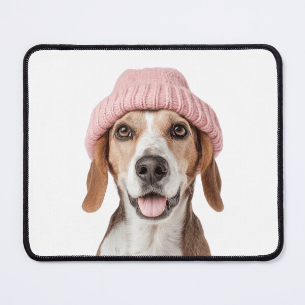 Item preview, Cozy American Foxhound dog Wearing Pink Winter Hat Trendy Animal Fashion Artwork designed and sold by LazyOwlStore.