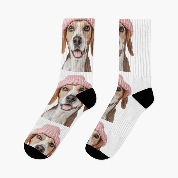 Item preview, Cozy American Foxhound dog Wearing Pink Winter Hat Trendy Animal Fashion Artwork designed and sold by LazyOwlStore.