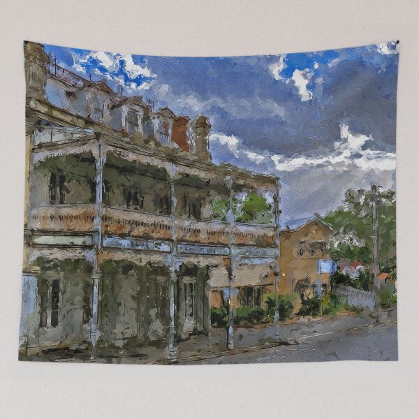 Item preview, Impressionist Painting of a Sunburst over the Imperial Hotel - Castlemaine, Victoria, Australia designed and sold by Steven Jodoin.