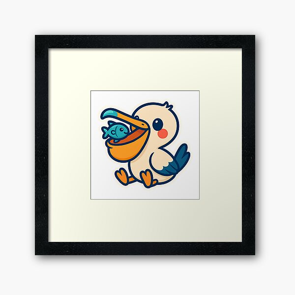 Item preview, Kawaii Pelican Carrying a Fish with a Happy Expression designed and sold by Kawaii_Kingdom.