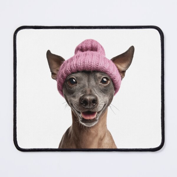 Item preview, Cozy American Hairless Terrier dog Wearing Pink Winter Hat Trendy Animal Fashion Artwork designed and sold by LazyOwlStore.