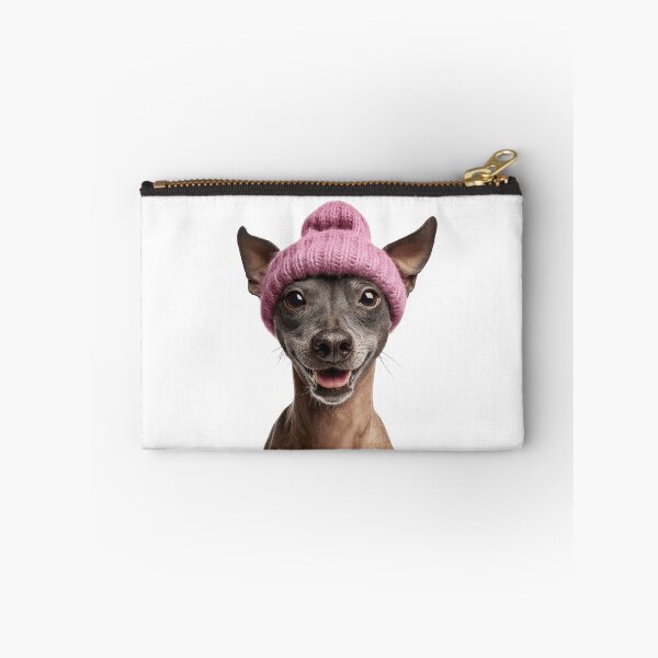 Item preview, Cozy American Hairless Terrier dog Wearing Pink Winter Hat Trendy Animal Fashion Artwork designed and sold by LazyOwlStore.
