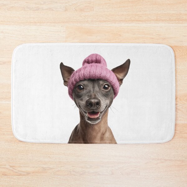 Item preview, Cozy American Hairless Terrier dog Wearing Pink Winter Hat Trendy Animal Fashion Artwork designed and sold by LazyOwlStore.