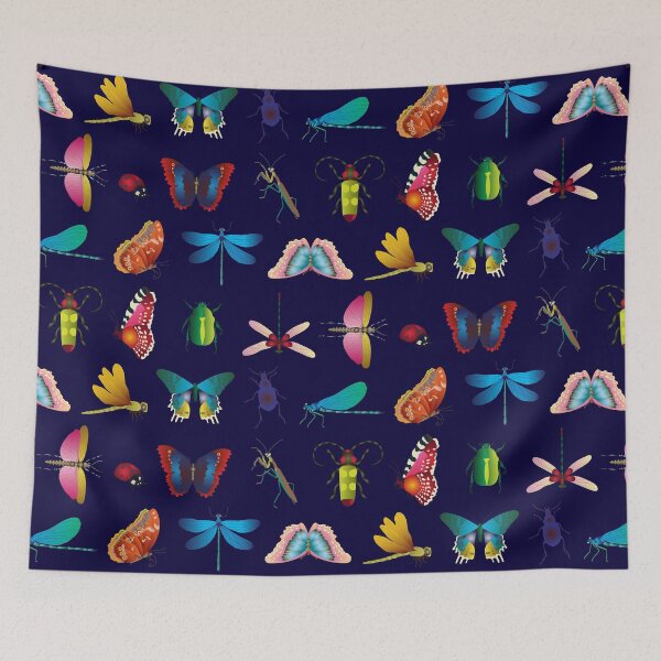 Item preview, Vibrant butterflies and insects design on midnight blue designed and sold by JennyAnneDesign.