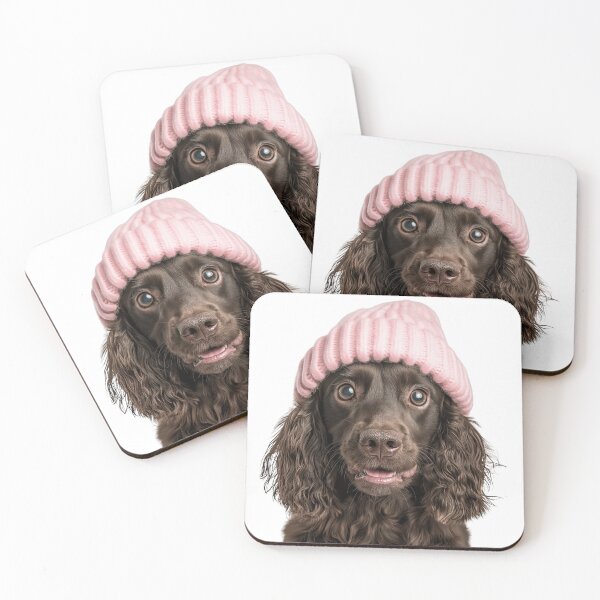 Item preview, Cozy American Water Spaniel dog Wearing Pink Winter Hat Trendy Animal Fashion Artwork designed and sold by LazyOwlStore.