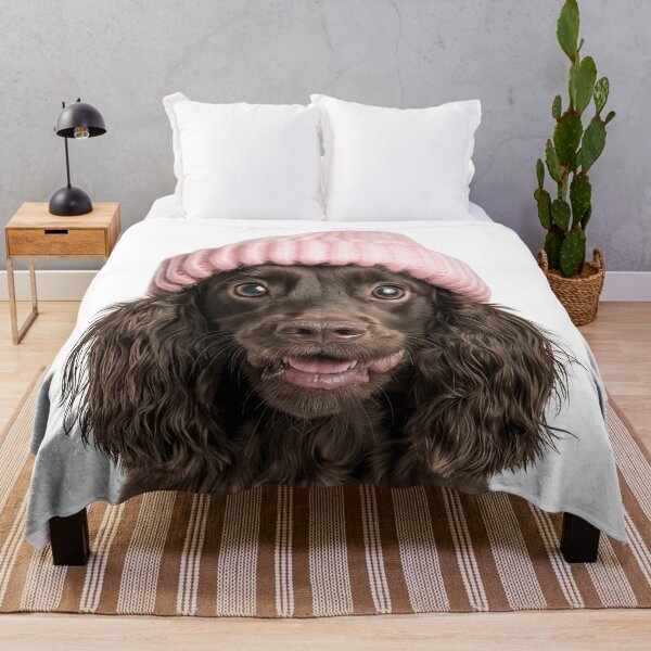 Item preview, Cozy American Water Spaniel dog Wearing Pink Winter Hat Trendy Animal Fashion Artwork designed and sold by LazyOwlStore.