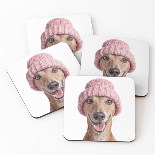 Item preview, Cozy Azawakh dog Wearing Pink Winter Hat Trendy Animal Fashion Artwork designed and sold by LazyOwlStore.