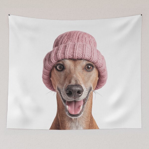 Item preview, Cozy Azawakh dog Wearing Pink Winter Hat Trendy Animal Fashion Artwork designed and sold by LazyOwlStore.