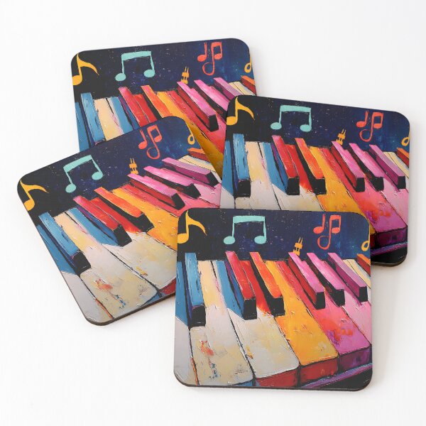 Item preview, Colorful Piano Keyboard with Floating Musical Notes and Bold Dynamic Brushstrokes designed and sold by OlfactoART Studio.