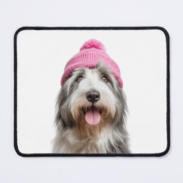 Item preview, Cozy Bearded Collie dog Wearing Pink Winter Hat Trendy Animal Fashion Artwork designed and sold by LazyOwlStore.