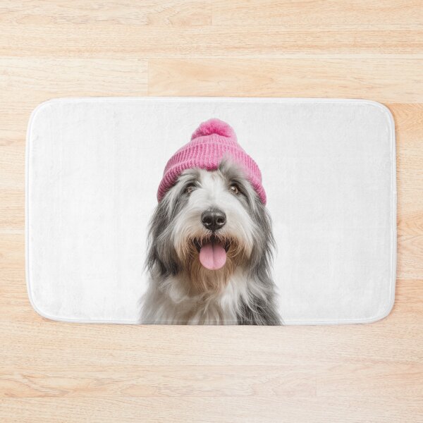 Item preview, Cozy Bearded Collie dog Wearing Pink Winter Hat Trendy Animal Fashion Artwork designed and sold by LazyOwlStore.