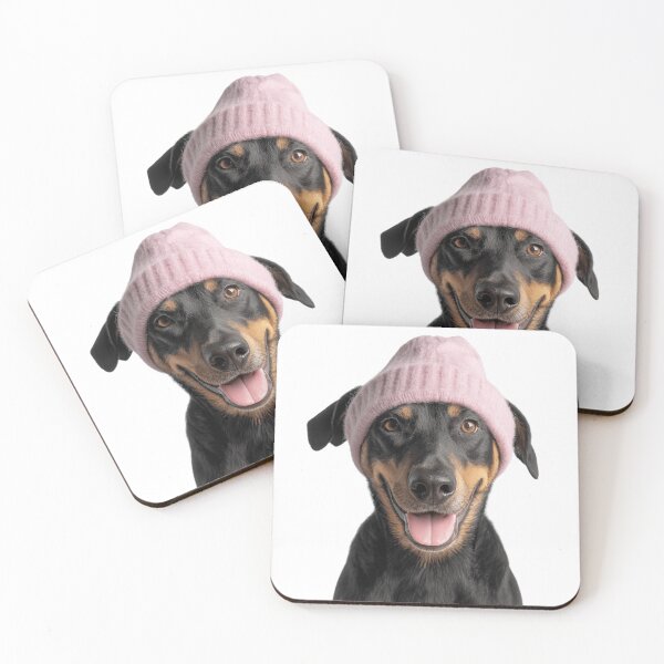 Item preview, Cozy Beauceron dog Wearing Pink Winter Hat Trendy Animal Fashion Artwork designed and sold by LazyOwlStore.