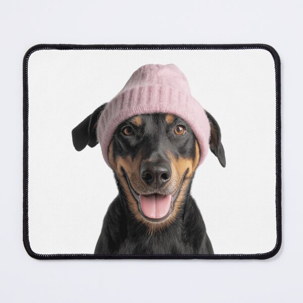 Item preview, Cozy Beauceron dog Wearing Pink Winter Hat Trendy Animal Fashion Artwork designed and sold by LazyOwlStore.