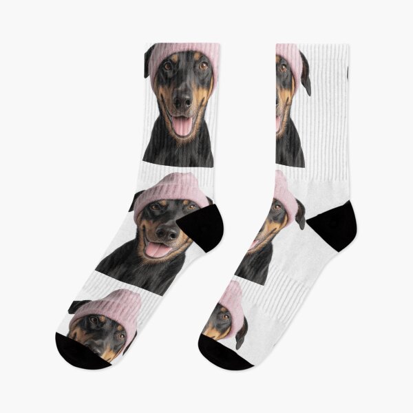 Item preview, Cozy Beauceron dog Wearing Pink Winter Hat Trendy Animal Fashion Artwork designed and sold by LazyOwlStore.