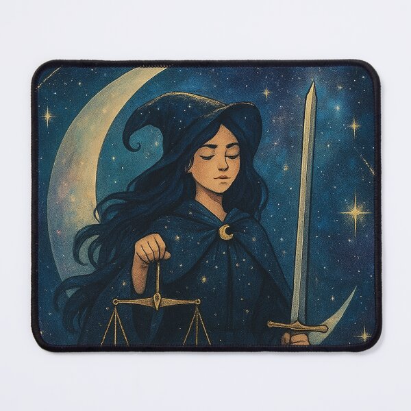 Item preview, Cosmic "Justice" Tarot Card – Enchanted Witch with Sword and Scales designed and sold by Inspired by CarMa.