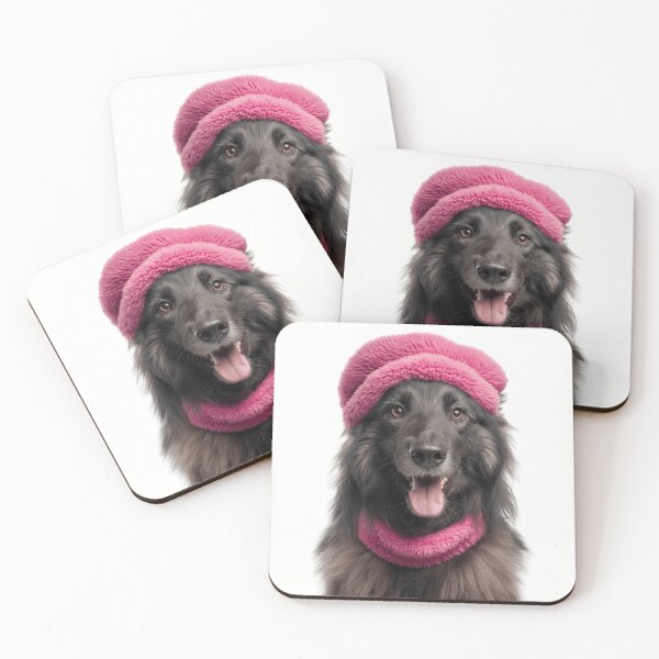 Item preview, Cozy Belgian Sheepdog Wearing Pink Winter Hat Trendy Animal Fashion Artwork designed and sold by LazyOwlStore.