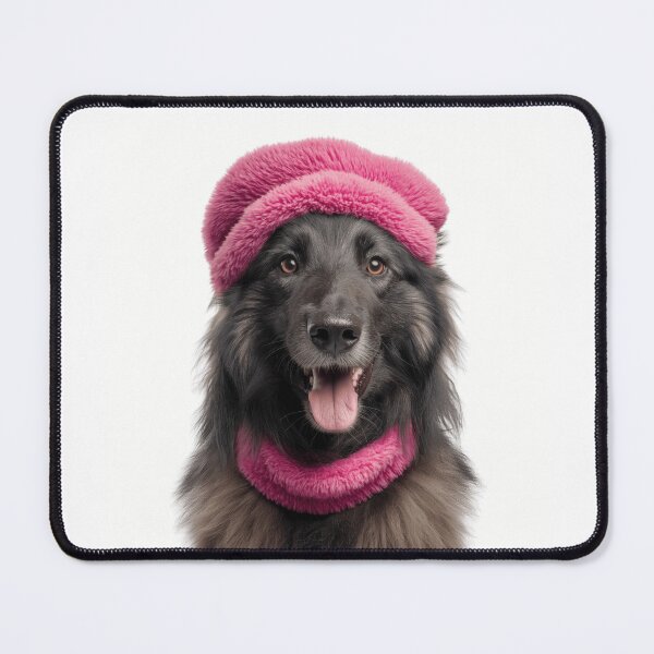 Item preview, Cozy Belgian Sheepdog Wearing Pink Winter Hat Trendy Animal Fashion Artwork designed and sold by LazyOwlStore.