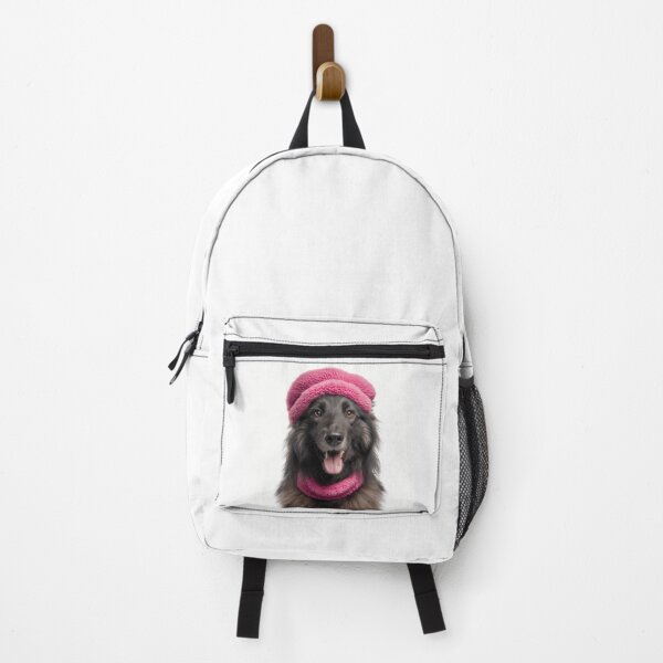 Item preview, Cozy Belgian Sheepdog Wearing Pink Winter Hat Trendy Animal Fashion Artwork designed and sold by LazyOwlStore.
