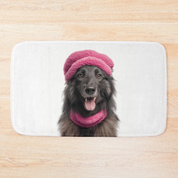 Item preview, Cozy Belgian Sheepdog Wearing Pink Winter Hat Trendy Animal Fashion Artwork designed and sold by LazyOwlStore.
