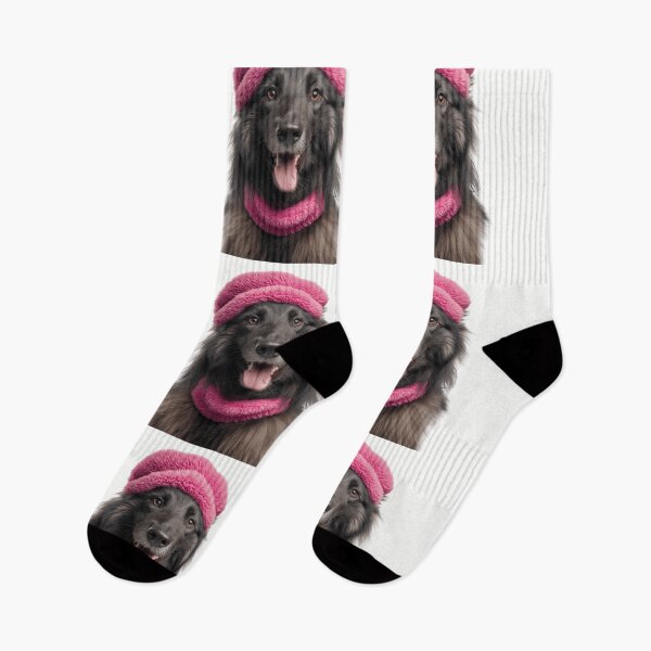 Item preview, Cozy Belgian Sheepdog Wearing Pink Winter Hat Trendy Animal Fashion Artwork designed and sold by LazyOwlStore.