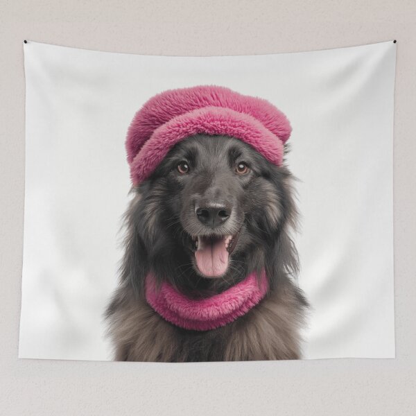 Item preview, Cozy Belgian Sheepdog Wearing Pink Winter Hat Trendy Animal Fashion Artwork designed and sold by LazyOwlStore.