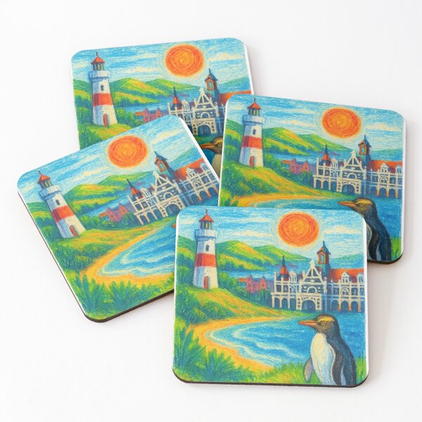 Item preview, Dunedin New Zealand Coastal Hills Crayon Style designed and sold by Aryabek.