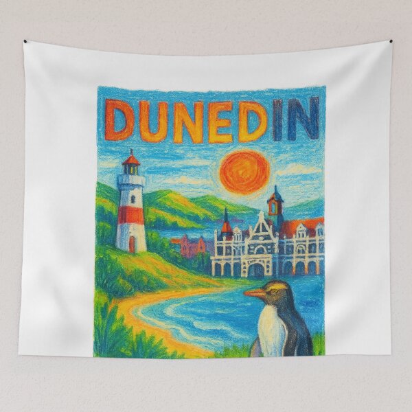 Item preview, Dunedin New Zealand Coastal Hills Crayon Style designed and sold by Aryabek.