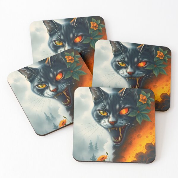 Item preview, Fierce Elemental Cat – Surreal Nature vs. Fire Split Face designed and sold by BrushRushX.