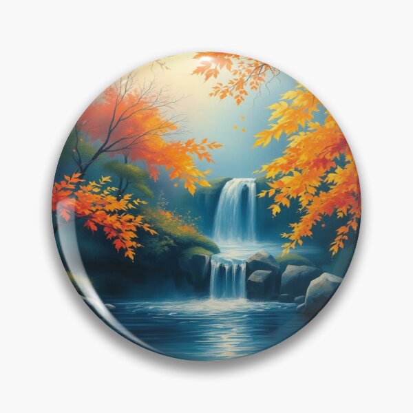 Item preview, Golden Autumn Serenity – Impressionist Waterfall Art designed and sold by FotoworldEdel.